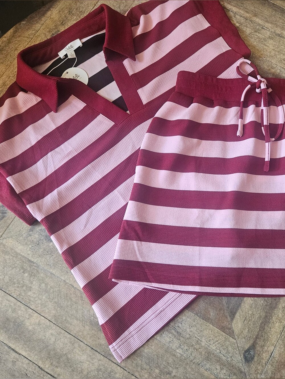 Striped Knit Mini Skirt in Berry Pink